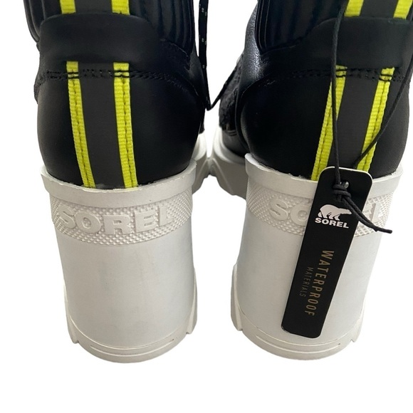 NWT Sorel Brex Heel Cozy Lace Booties in Black/Sea Salt Platform Chunky - Picture 9 of 11